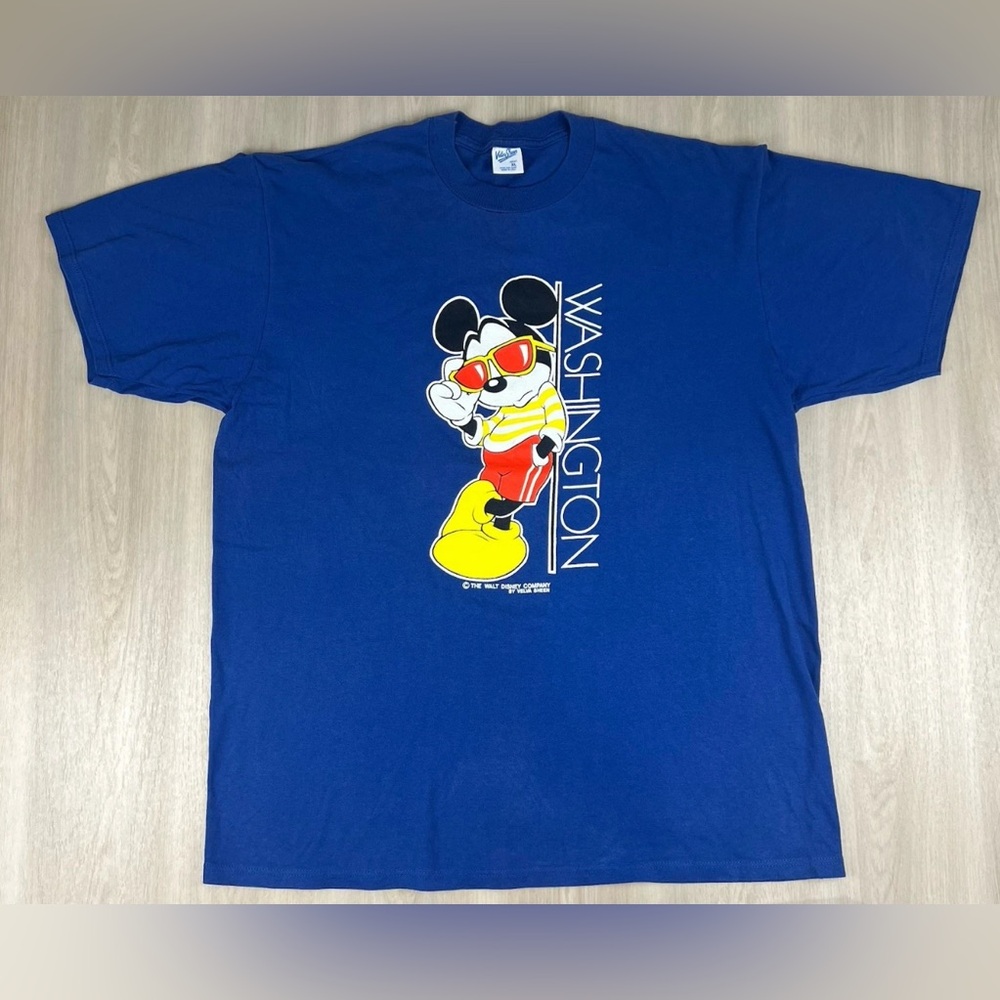 Vintage 80s Mickey Mouse Disney Blue T Shirt Adult XL Velva Sheen Made in USA